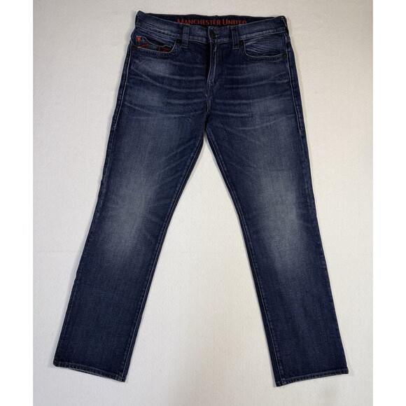 True Religion x Manchester United Jeans Men’s 34 Red Stitch Rare Collab Denim